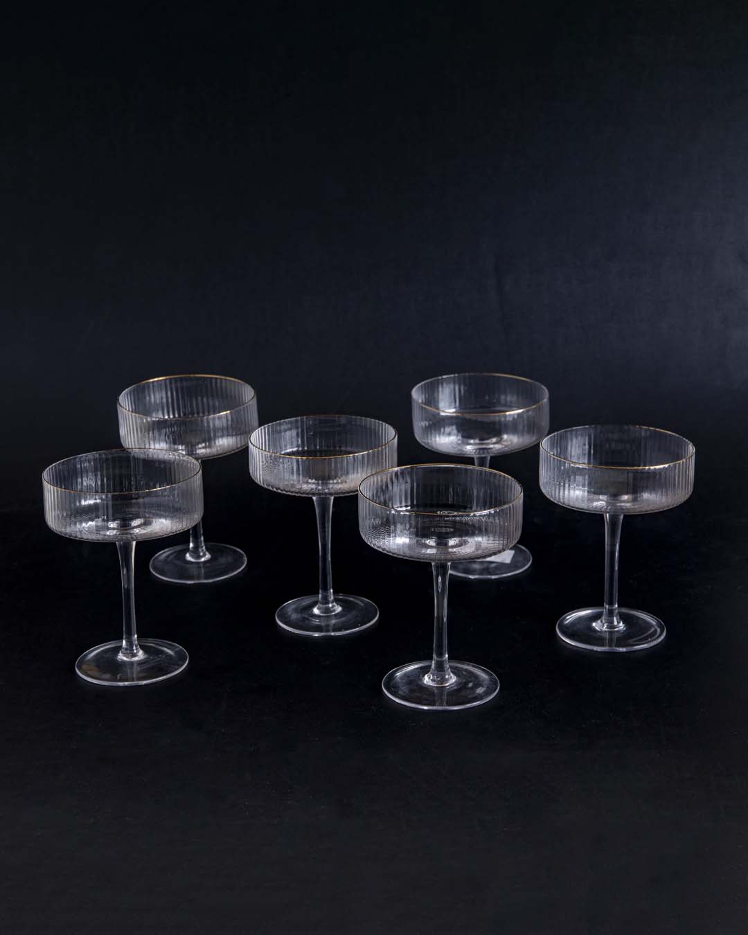 Ribbed Coupe Cocktail Glasses Set of 6 – Elegant Stemless Martini Dessert Serving Glasses for Parties Weddings Entertaining