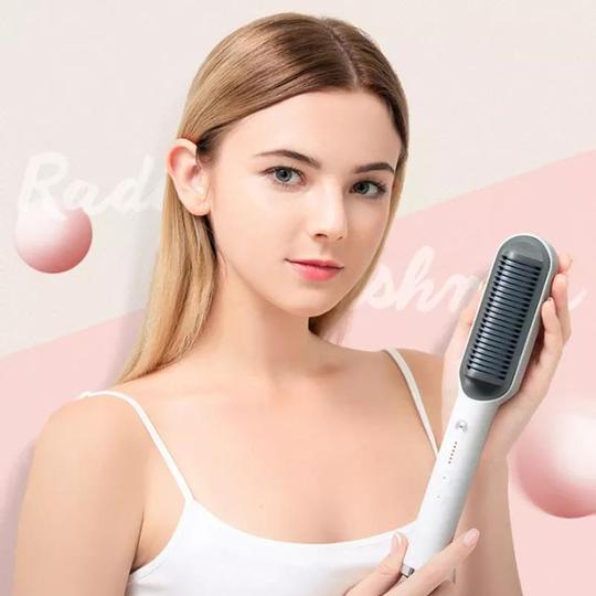 Hair Straightening Brush Built-In Comb Adjustable Heat
