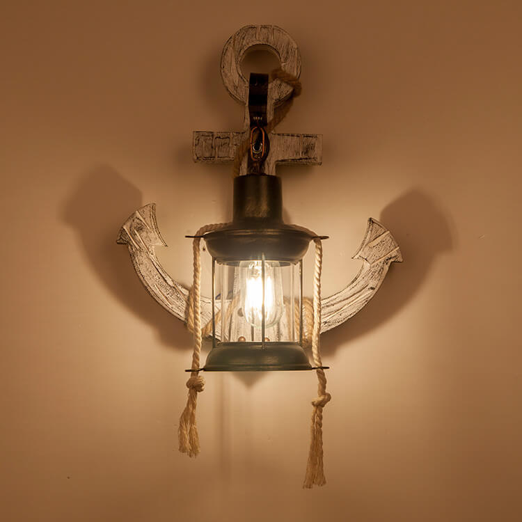 Industrial Wall Sconce Light Fixture with Glass Shade for Entryway Bedroom & Living Areas | Wood & Metal Accent Lighting E26 Socket