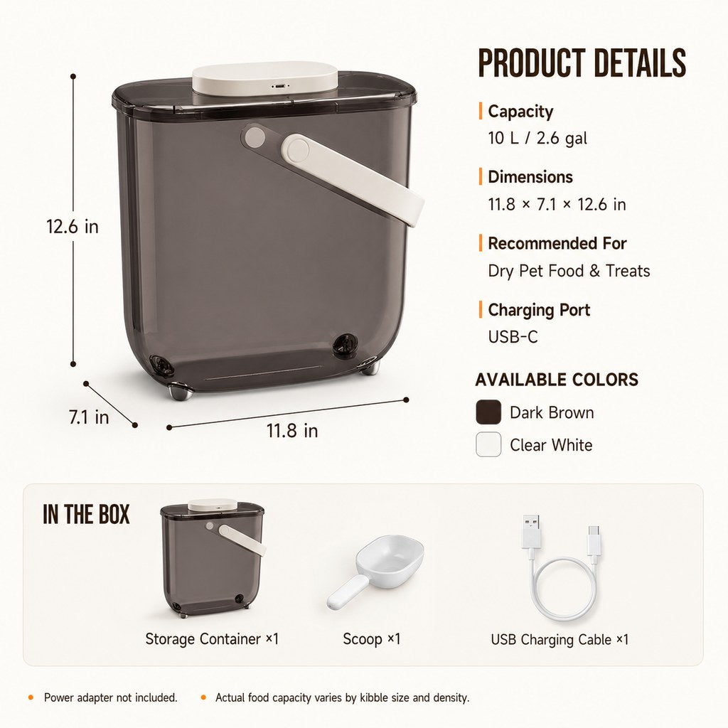 Ortekor 10L Automatic Vacuum Pet Food Storage Container for Pantry & Feeding Stations - Helps Reduce Air Exposure Between Meals