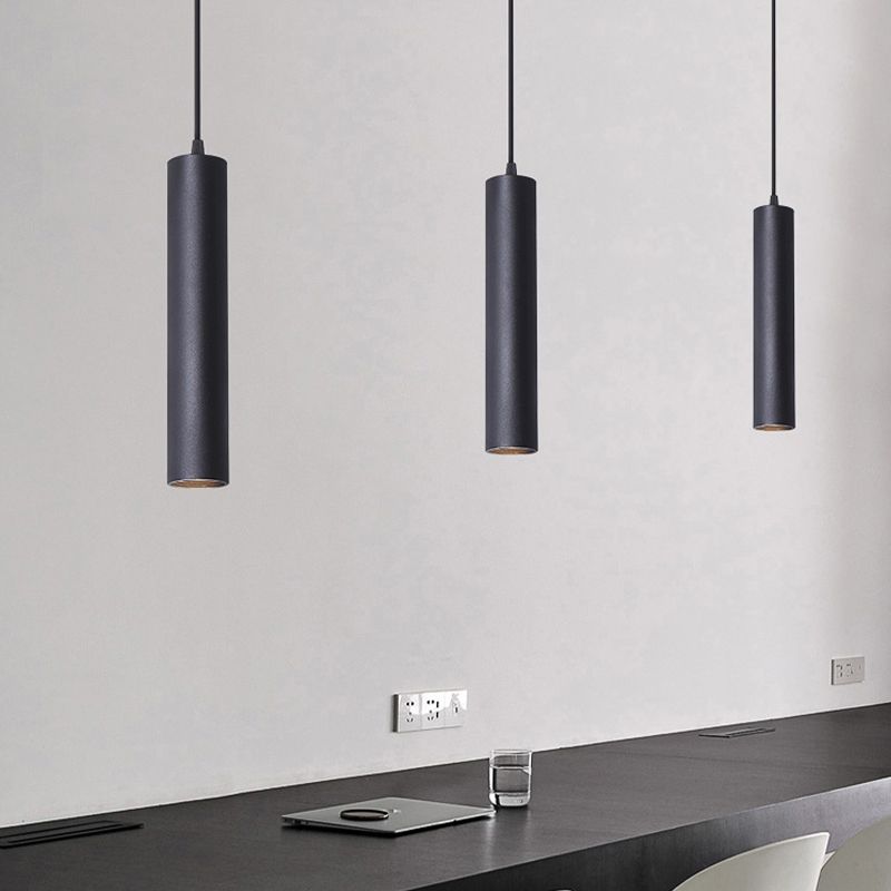 Cylindrical Metal Pendant Light Black Adjustable Drop Modern Hanging Fixture for Dining Room Kitchen Island Living Space