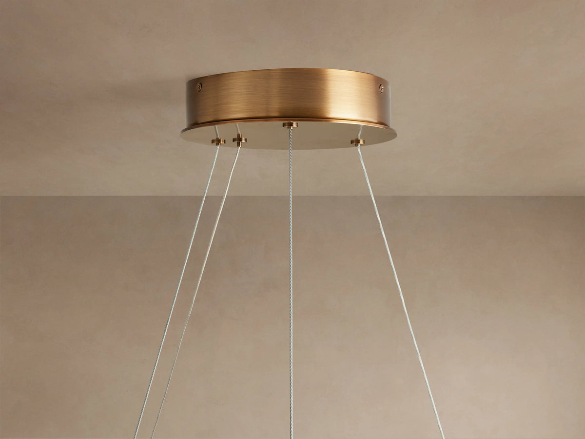 Round Alabaster LED Chandelier with Steel Cables for Dining Room, 36 or 48 Inch