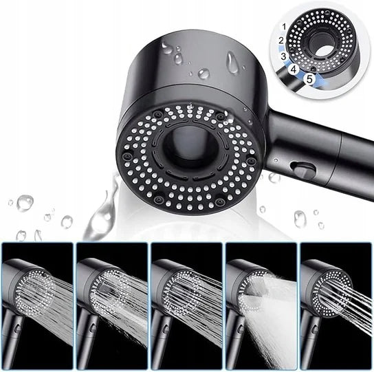 Multi-Spray Handheld Showerhead with 5 Adjustable Water Patterns in Chrome Finish for Modern Bathrooms