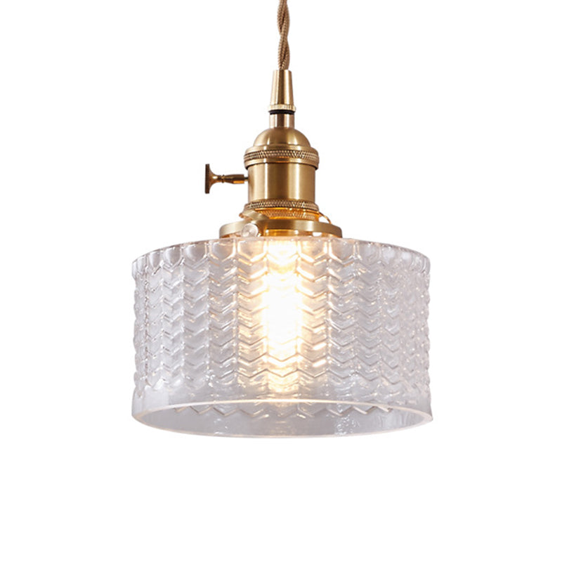 Vintage-Style Single-Light Glass Pendant with Rotary Switch – Wavy Textured Shade & Brass Hardware for Kitchen Island, Dining Room