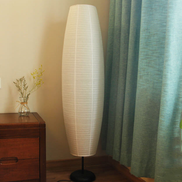 Dual-Socket Upright Lamp with Rice Paper Diffuser 54-Inch Tall White or Black for Bedside & Lounge
