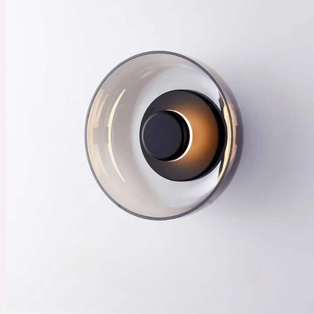 Contemporary Sconce with Domed Glass Shade – Iron Frame Wall-Mount Fixture for Bedrooms, Hallways & Living Spaces