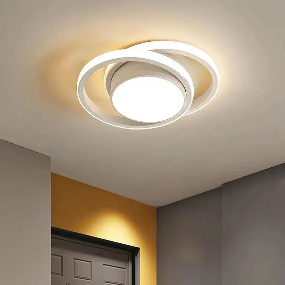 Double Ring LED Flush Mount Light Black Contemporary Overhead Fixture for Entryway Foyer Apartment Passageway Interior Decor