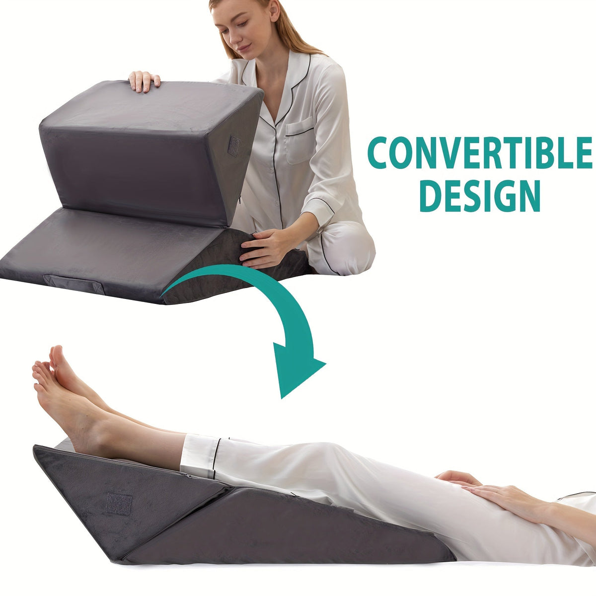 Adjustable Wedge Pillow for Bed – Elevating Support for Back, Legs & Knees with Memory Foam