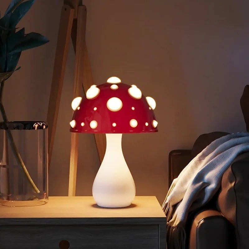 Decorative Mushroom Desk Lamp with Dimmable LED Light for Bedroom & Office | USB Rechargeable & Plug-In Options