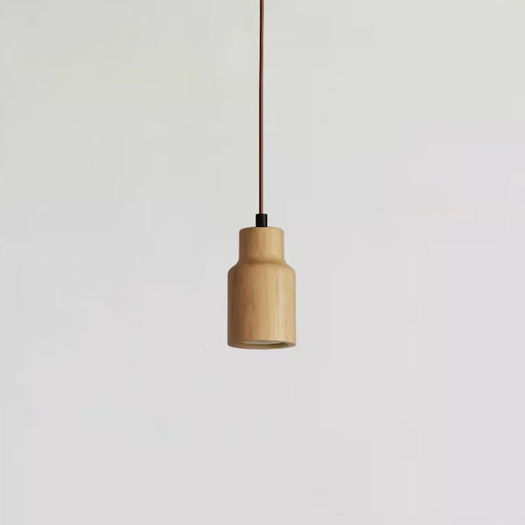 Wood Hanging Lamp GU10 Socket Beige Finish 5.7 in Drop Adjustable Cord Hardwired Ceiling Light for Bedroom Living Room Kitchen Dining Entryw