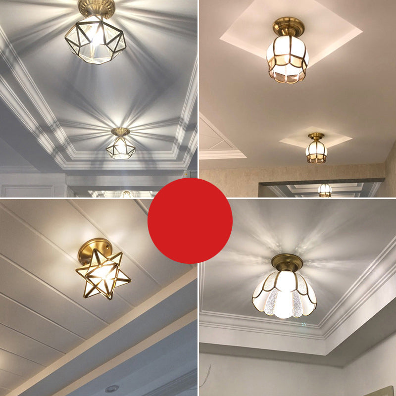Brass Semi-Flush Mount Ceiling Light with Scalloped Dome Shade – Single Socket Colonial Style for Hallway, Bedroom & Kitchen