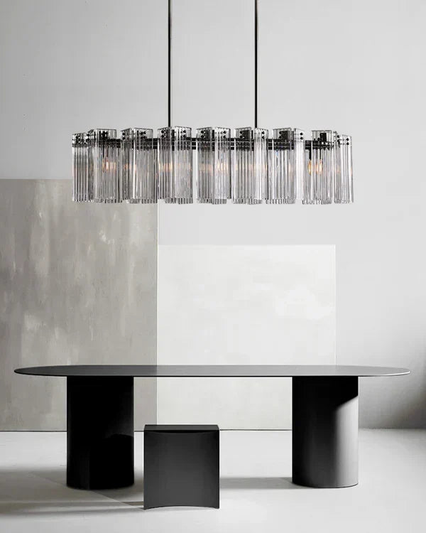 Oval Glass Panel Chandelier with Metal Frame 4-17 Lights Adjustable Height for Dining Room & Entryway