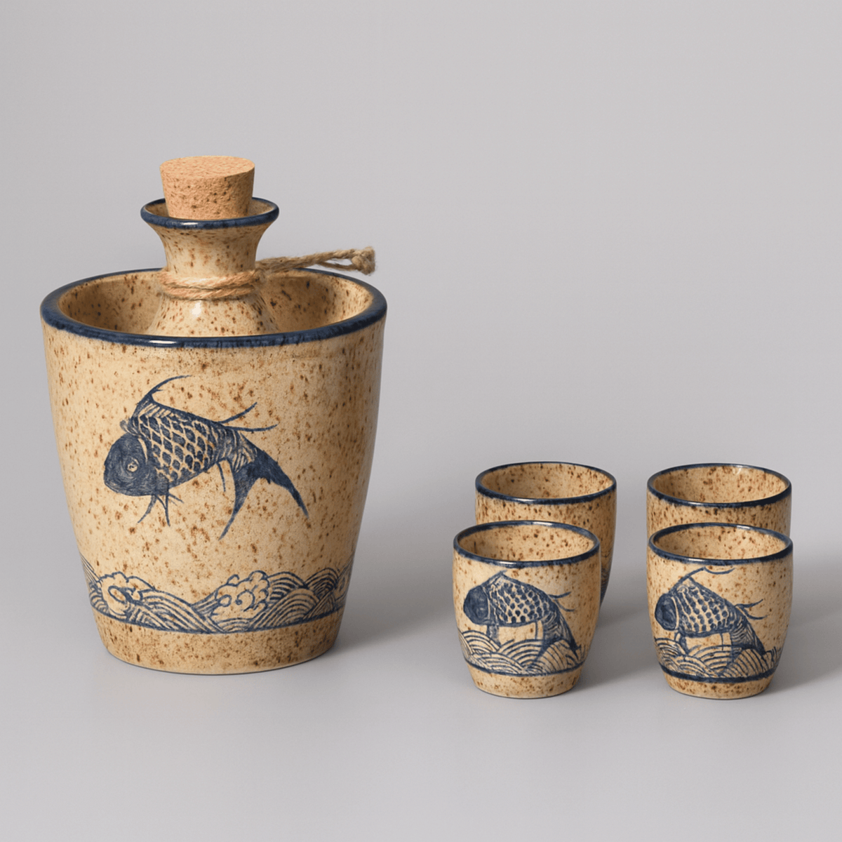 Elegant Ceramic Sake Set | Handcrafted Japanese Design with Koi Motif | Perfect for Hot and Cold Beverages