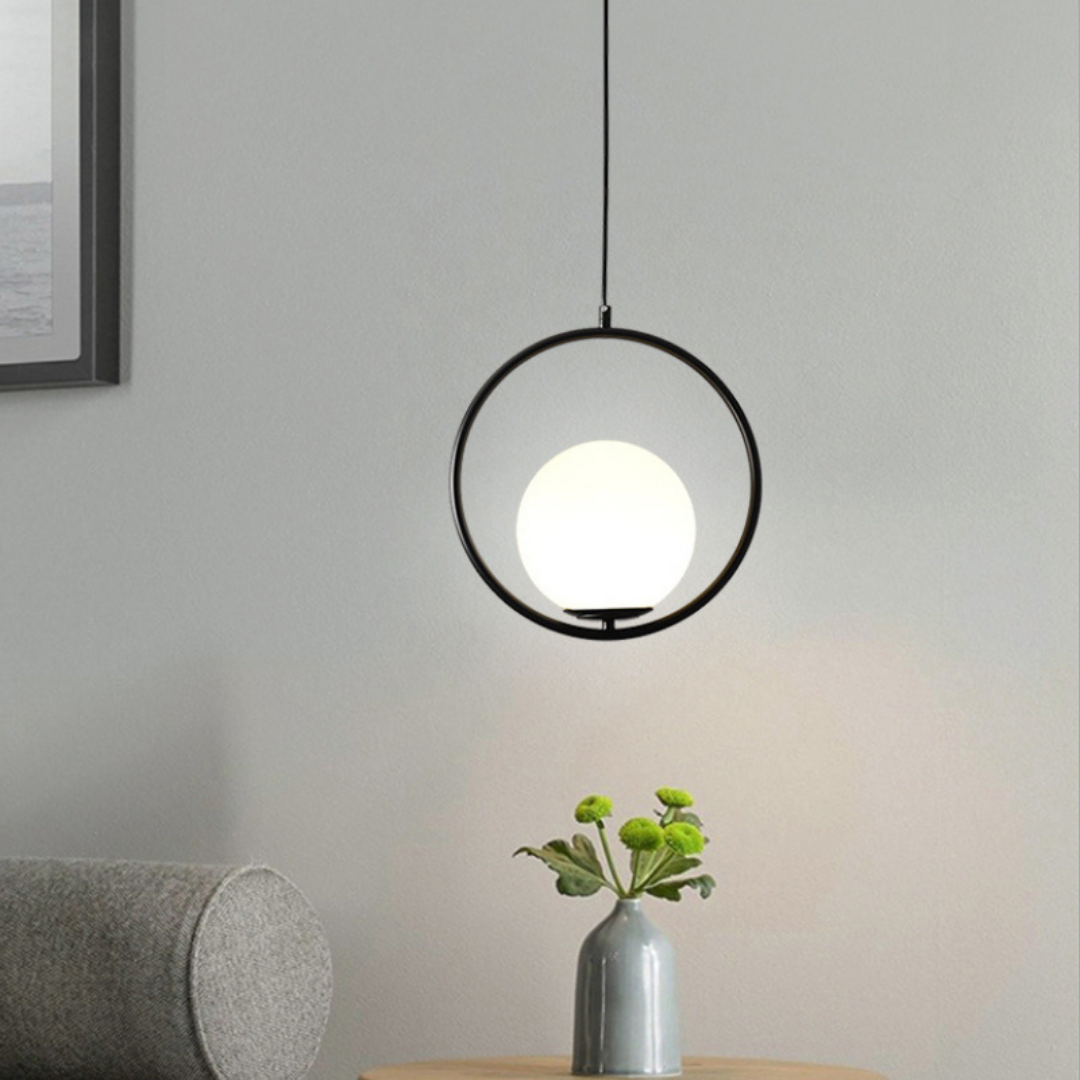 Glass Pendant Light with Metal Frame for Kitchen Island Dining Room Contemporary Ceiling Fixture Modern Hanging Lamp