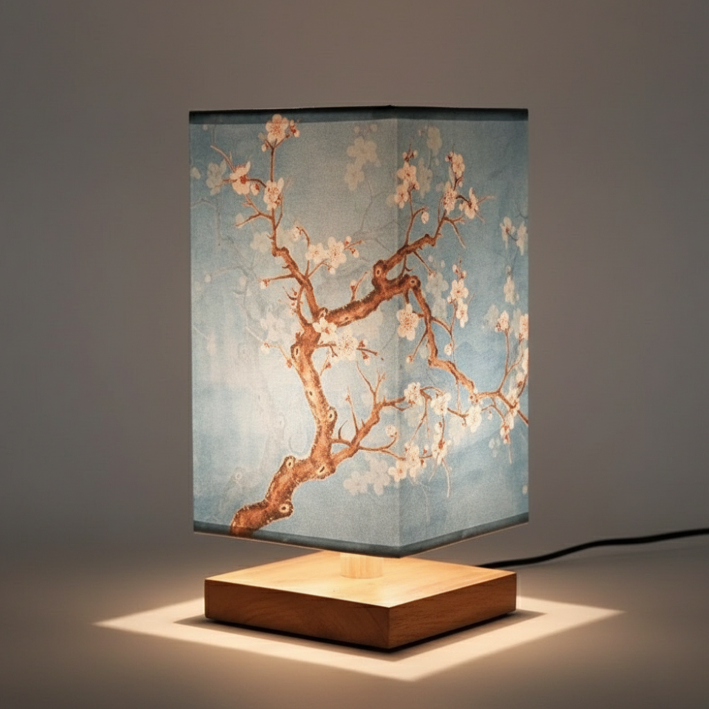Bamboo Table Lamp with Dimmable LED, Small Table Lamp for Bedroom, Japanese Bedside Lamp for Nightstand and Study