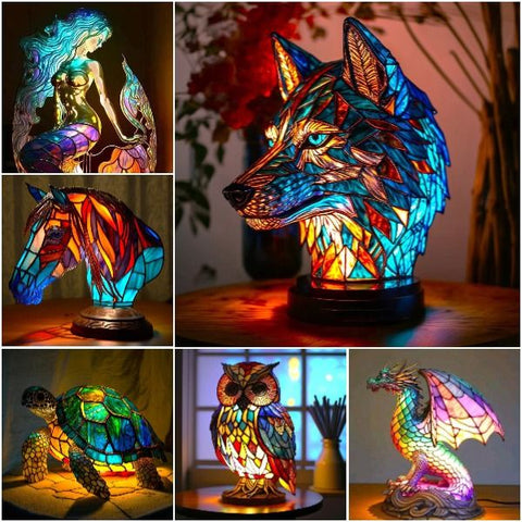 VitraFauna | Artistic Stained Glass Table Lamp with Unique Animal Prints | Stylish Lighting for Cozy Atmosphere