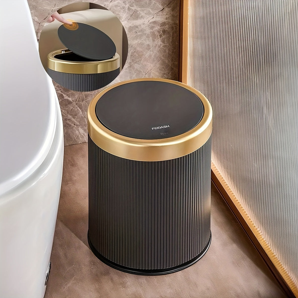 Luxe Oval Kitchen Trash Can - Press-Top Design, Odour-Sealing, Bathroom