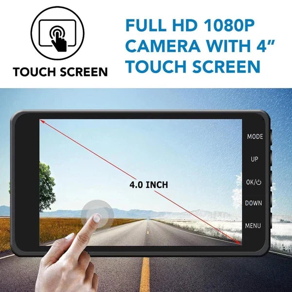 Dual Camera Car Recorder Front Rear 1080p HD Wide Angle Dashboard Video System Night Vision Parking Monitor Motion Sensor Loop Recording