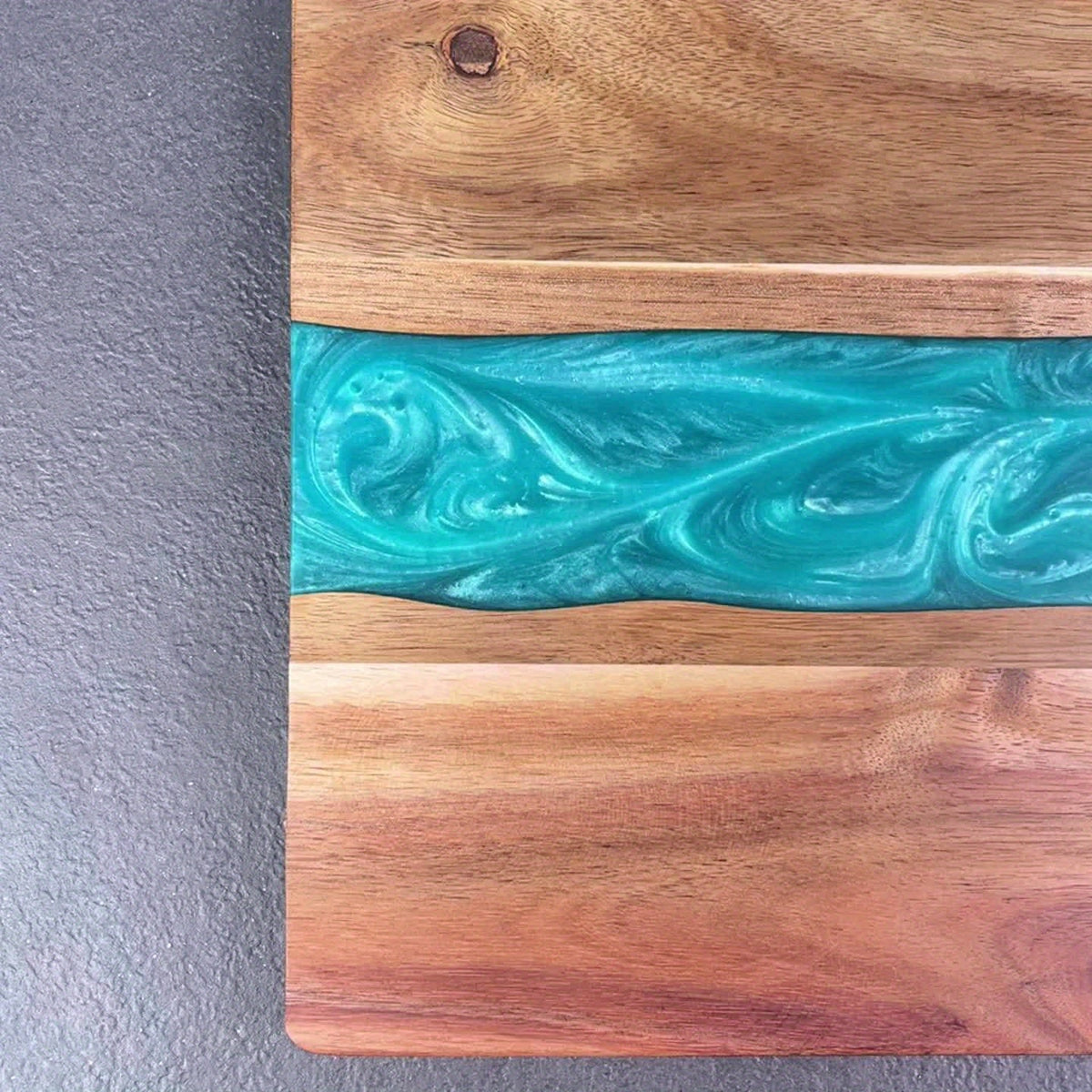 Acacia Wood Serving Board with Blue Resin River Design 18x9 Inch Charcuterie Platter Butcher Block Cutting Surface for Cheese Meat Bread