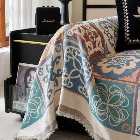 Vivid Mosaic Sofa Cover - Premium Chenille, Mediterranean Tile Throw
