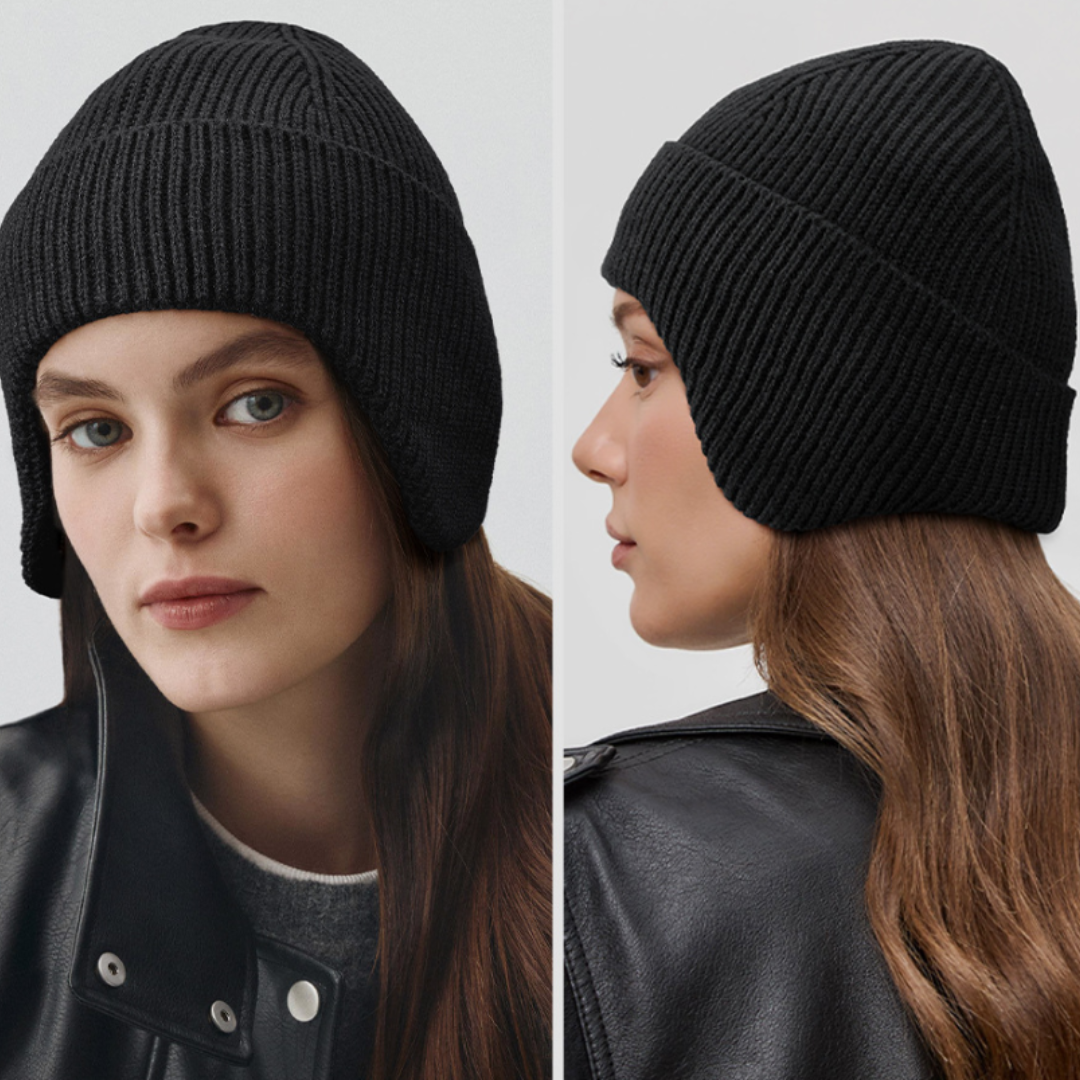 Fleece-Lined Knit Hat with Ear Flaps for Winter Outdoor Activities – Thermal Beanie for Skiing, Hiking, Cycling