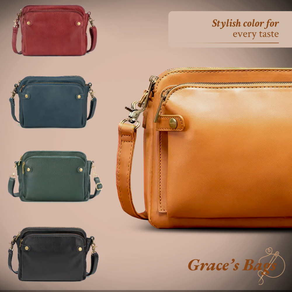 Full-Grain Leather Shoulder Bag with Integrated Wallet & Card Slots - Spacious Crossbody Purse for Women - Adjustable Strap Handbag for