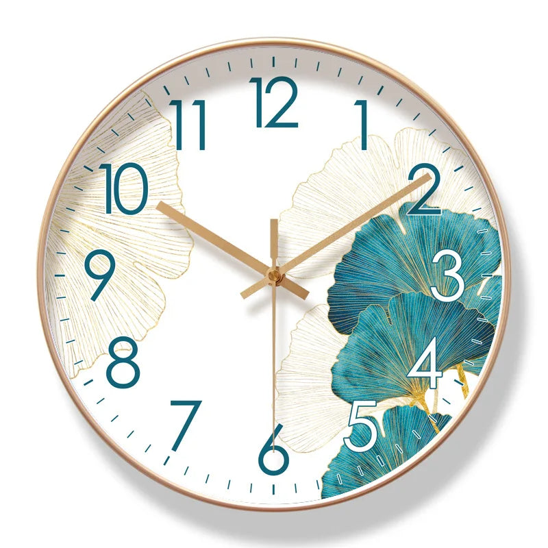 Silent Flower Wall Clock with Botanical Dial Design - Quiet Sweep Movement - Glass Cover & Metal Hands - Non-Ticking Timepiece