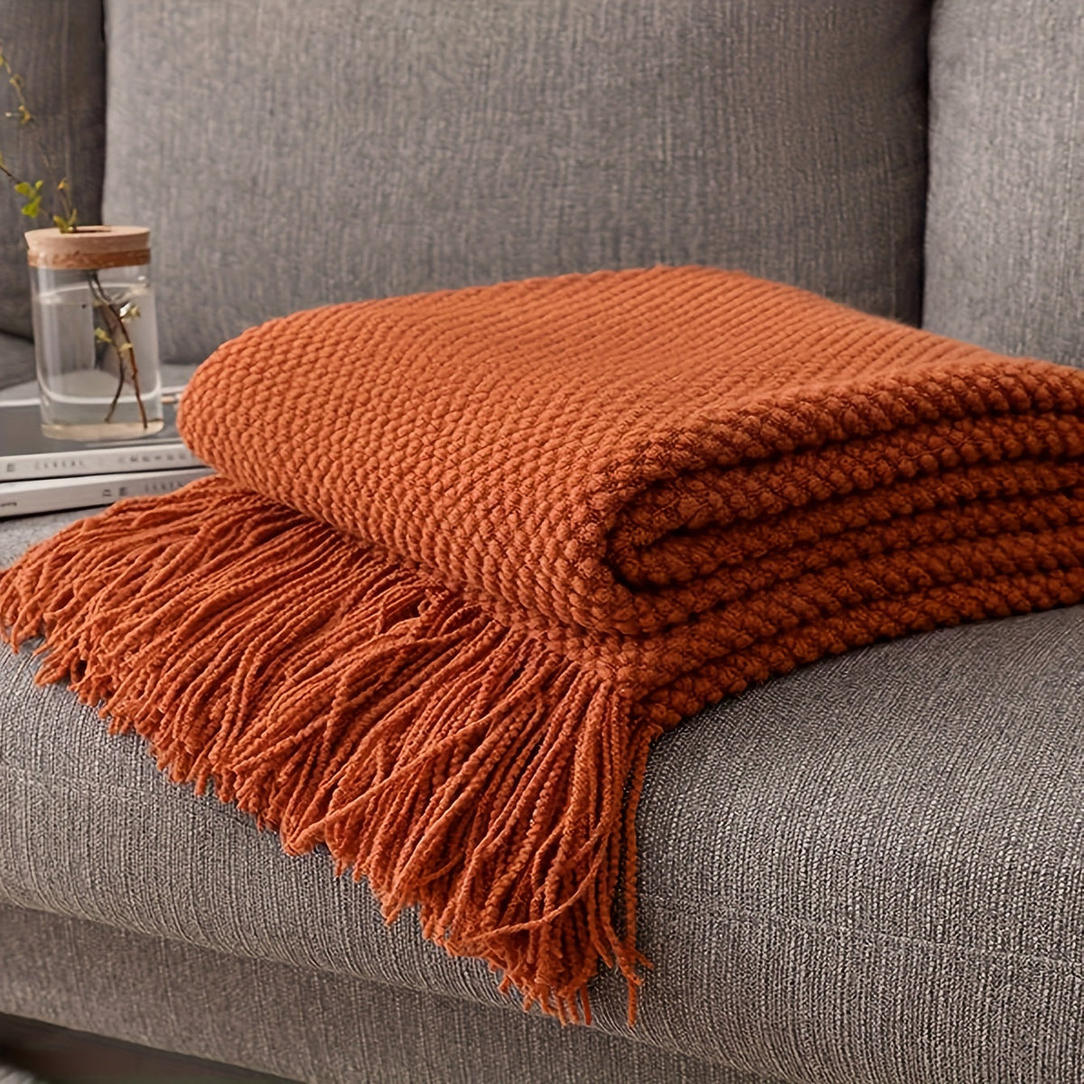 Maven Morandi Blanket - Soft Knitted Polyester, Lodge Style