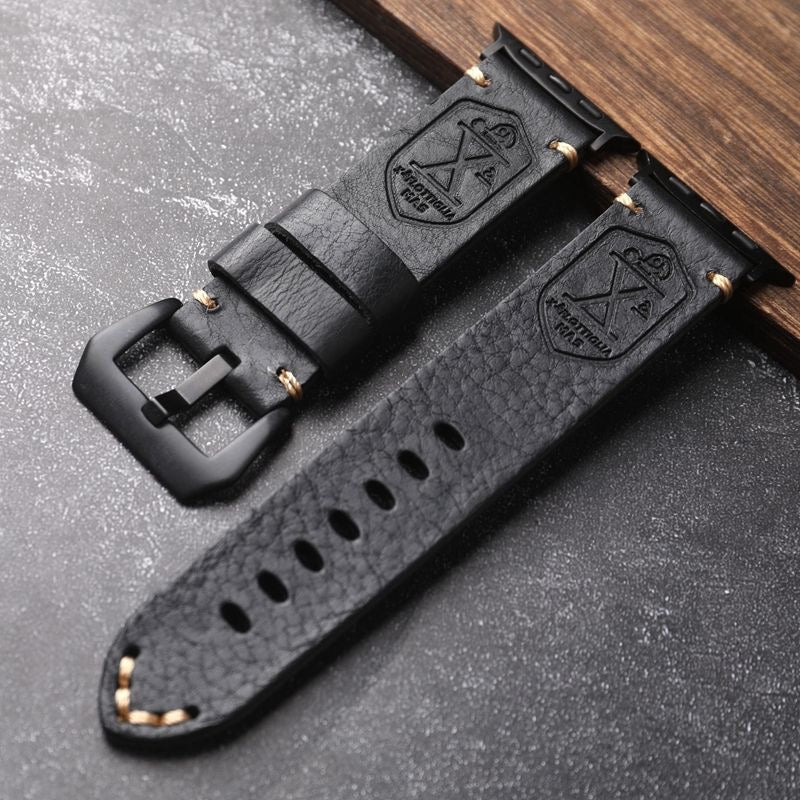 Vintage Full-Grain Leather Apple Watch Band | Handcrafted Strap with Patina Finish for 40mm 41mm 42mm 44mm 45mm 49mm | Classic Buckle Design
