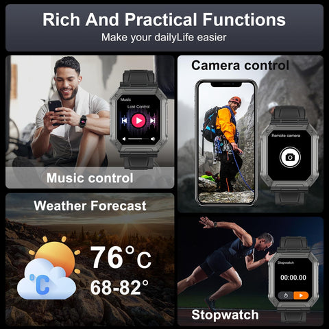 Wayne | Military Smartwatch for Men with Fitness Tracker & Waterproof Design | All-Terrain Health Monitoring for Active Lifestyles