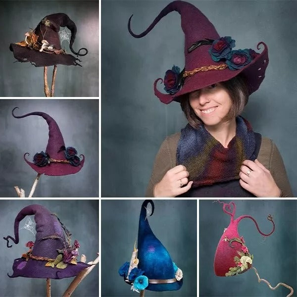 Handcrafted Merino Wool Witch Hat for Halloween Costume Party | Soft Felt Pointed Hat for Adults | Adjustable Nuno Felt Design