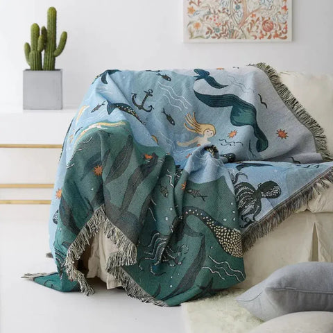 Ulyssa Sofa Cover - Cotton-Polyester Blend, Whimsical Water Design