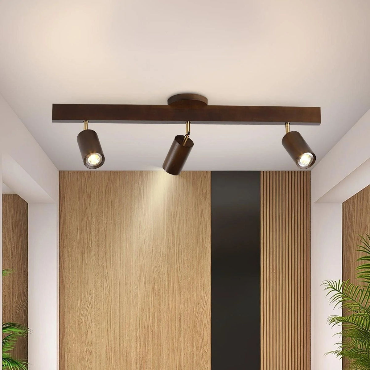 Track Lighting Fixture Wood Finish Adjustable Spotlights for Kitchen Living Room Hallway Bar Rail Ceiling Mount Directional Accent Lights
