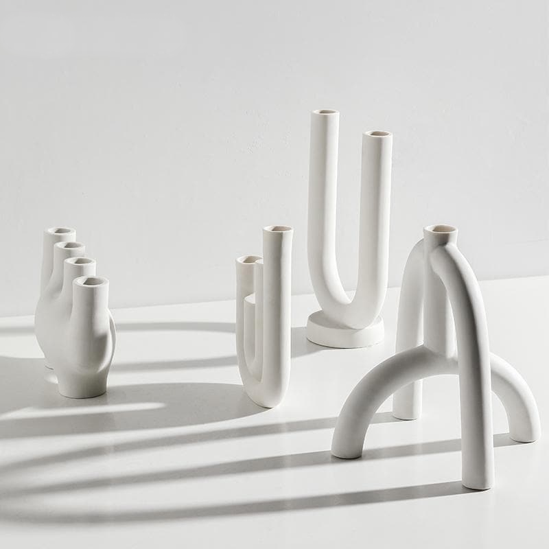 Abstract Ceramic Candle Holders – Modern Minimalist Design in Matte White – Stylish Candle Stick Holder for Home Decor