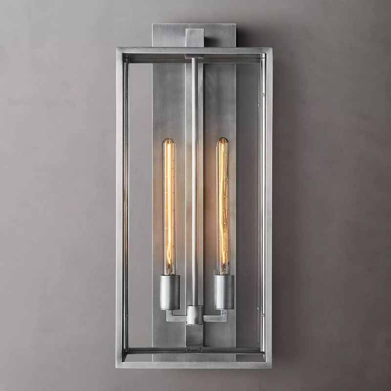 Glass & Steel Frame Wall Light Fixture with LED Bulb for Entryway, Bedroom & Hallway