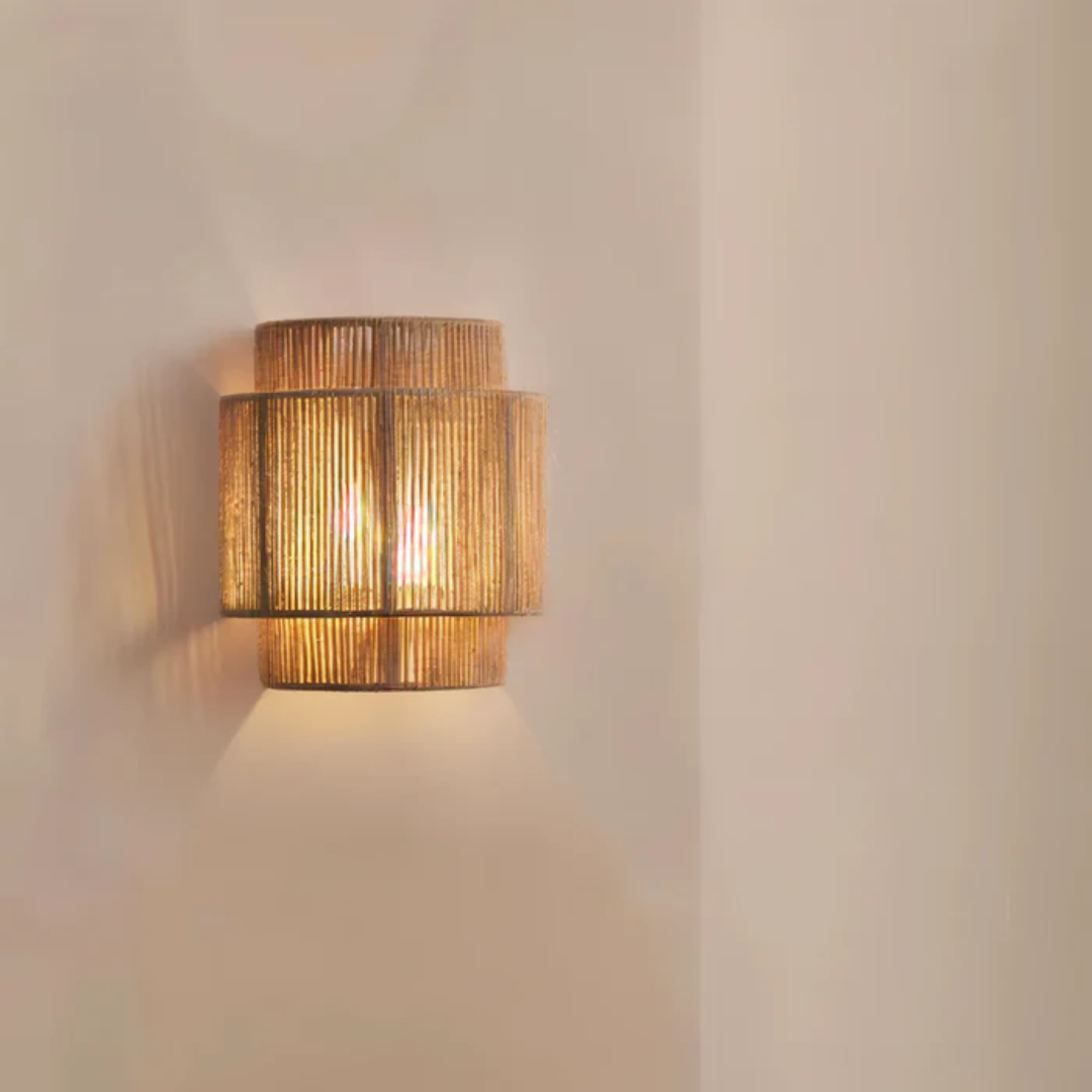 Boho Wall Lamp Made of Hemp Rope and Rattan – Natural Aesthetic Lighting
