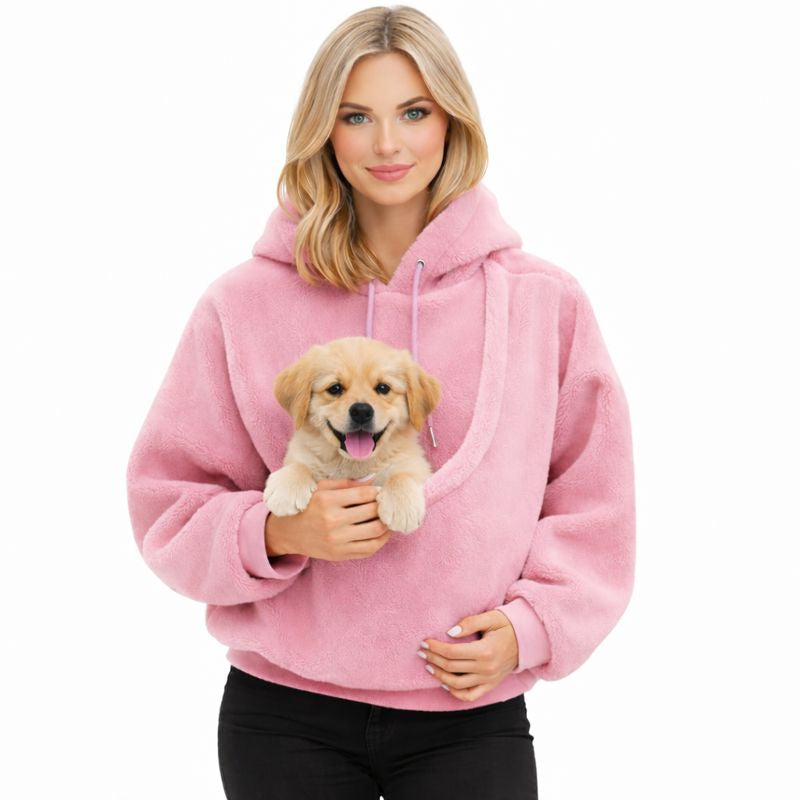 Cat Carrier Hoodie, Plush Pet Pouch Hoodie, Hands Free Dog Carrier Sweatshirt with Front Pouch for Cats and Small Dogs