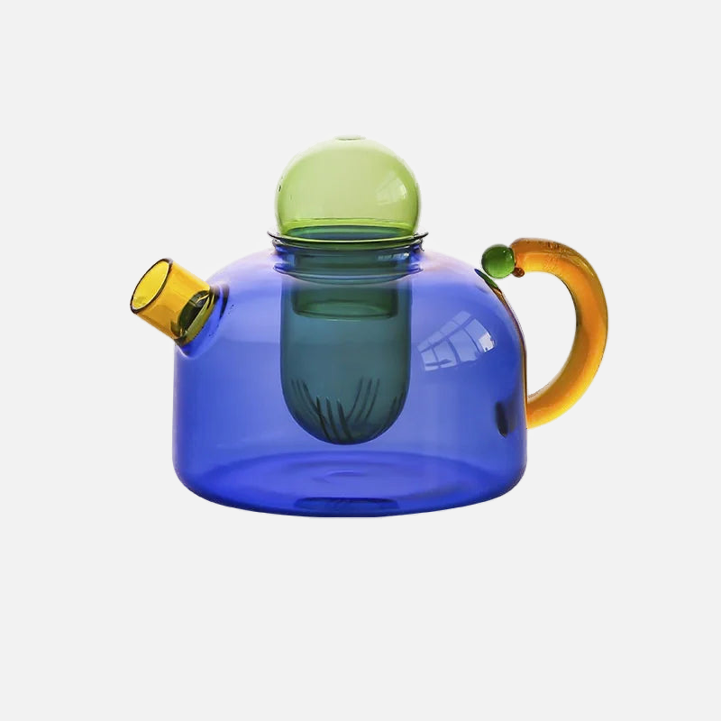 Color Bloom Glass Teapot and Cup Set – Heat-Resistant Borosilicate Glass with Ergonomic Handle