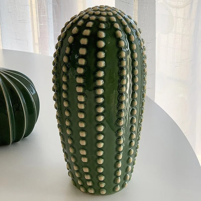 Creative Ceramic Cactus Ornaments – Modern Glossy Glaze Decor for Home and Office