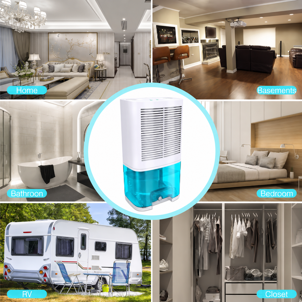 Portable Dehumidifier | Efficient Moisture Remover with Quiet Operation | Ideal for Home, RV, and Bathrooms