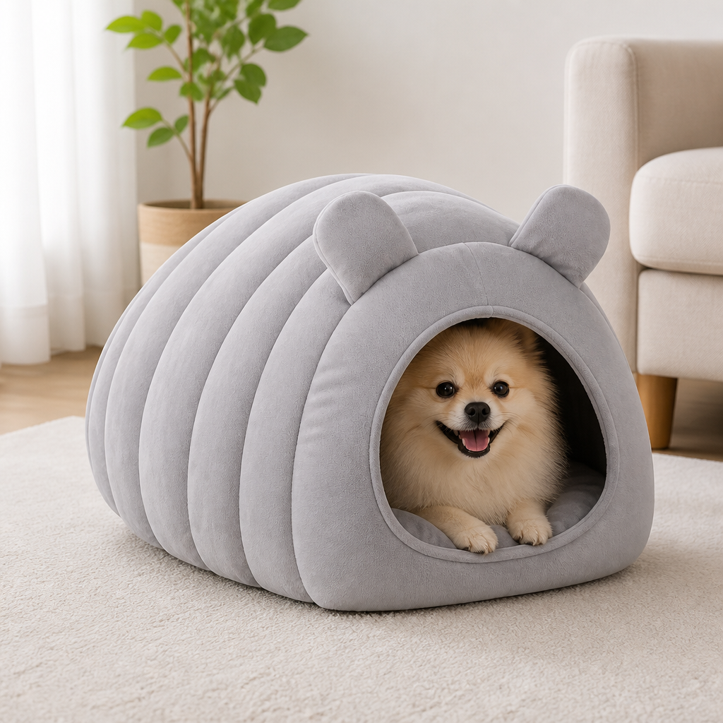 Ortekor Arctic Cashmere Half-Enclosed Cat Bed (Removable Washable Cushion)