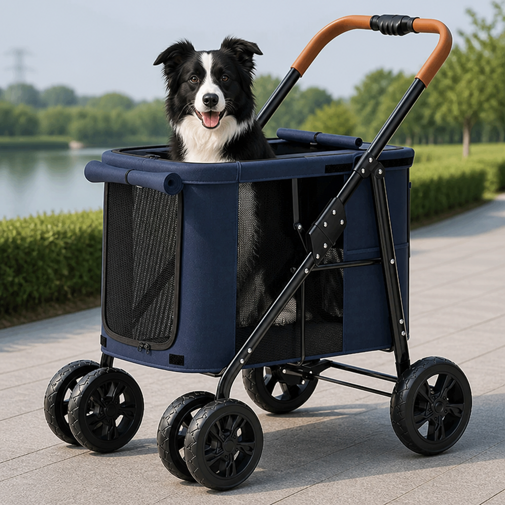 Ortekor Foldable Large-Capacity All-Terrain Wheels Dog Stroller