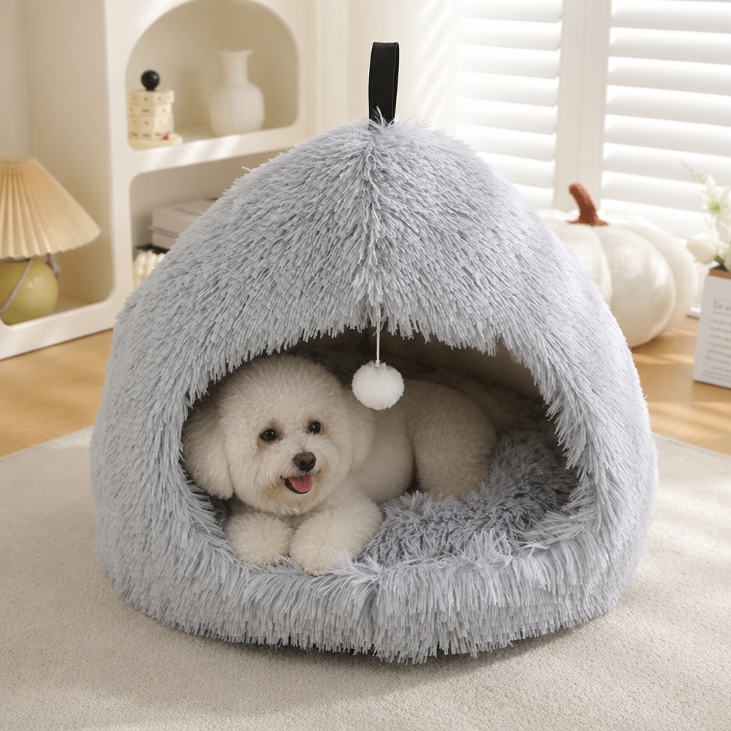 Ortekor Plush Velvet & Non-Slip Pet Bed (Includes Hanging Balls)