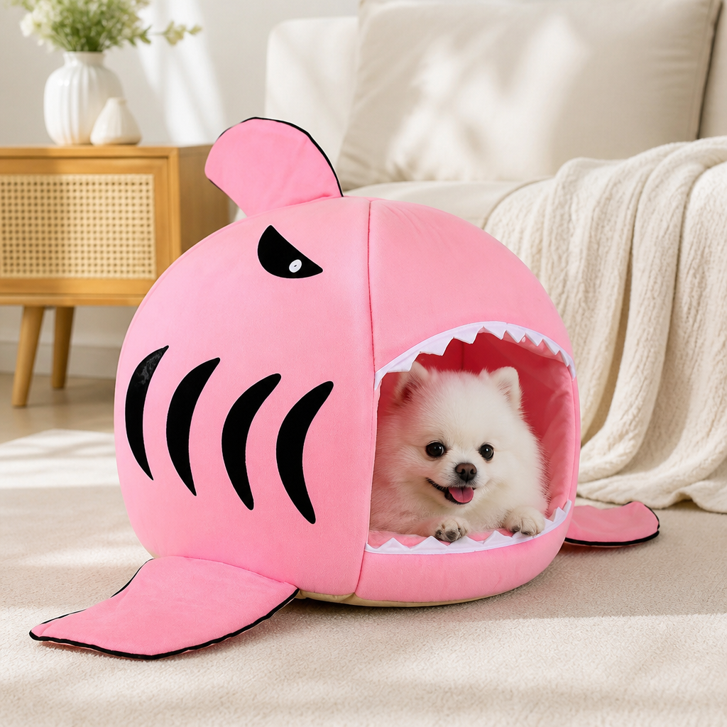 Ortekor Thermally Insulated Shark Plush Cave Bed (Detachable Washable Cushion)