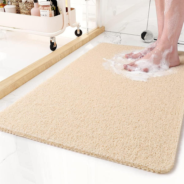 Non-Slip Bathroom Mat with Drainage Holes for Shower and Tub Safety Gray White Beige Fast-Drying Bath Floor Mat