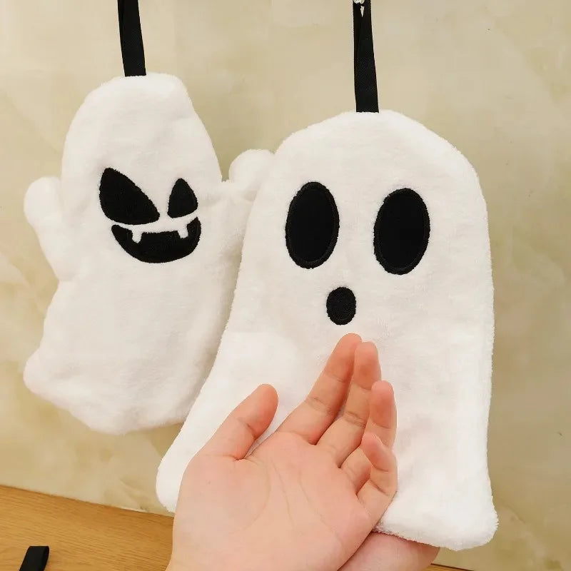 Glimmer Ghost Hand Towel - Soft Coral Fleece, Halloween Decor