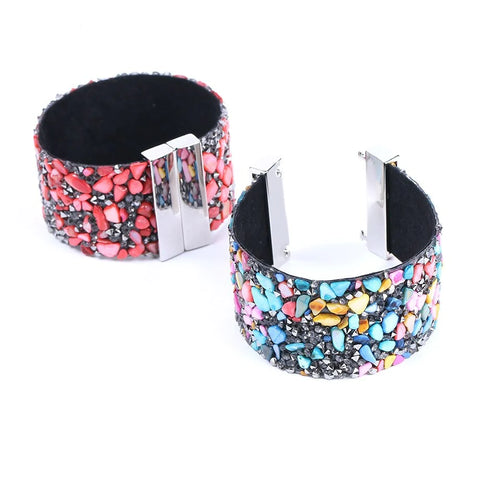Natural Stone Crystal Mens Bracelet with Adjustable Leather Strap | Unique Accessory for Any Occasion