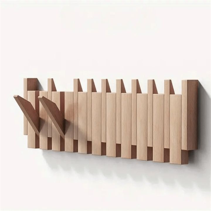Wall-Mounted Hook Rack Folding Pegs Walnut Beech Wood Natural Finish Entryway Hallway Foyer Bedroom Organizer Space-Saver for Jackets Scarve
