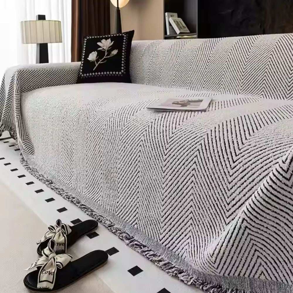 Herringbone Sofa Cover in Premium Microfiber - Stylish Non-Slip Couch Cover for Protection Against Stains and Wear