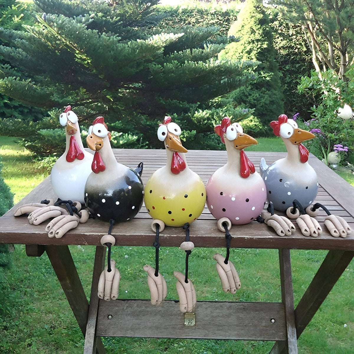Whimsical Garden Statues | Large Resin Chicken Ornament with Vibrant Eyes | Durable Outdoor Decoration for Unique Charm